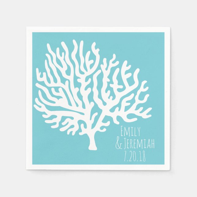 Kustvithavskorallelparens Namn Bröllop Pappersservett (Framsidan)