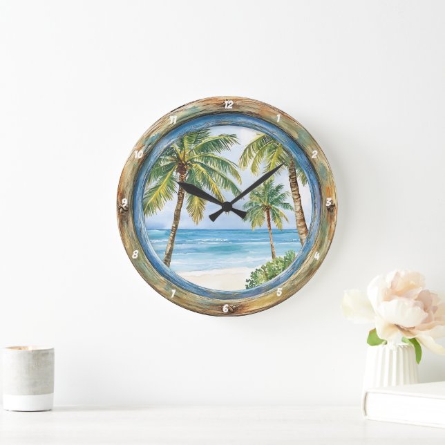 Kustvy" - Nautical Window Beach Scene Stor Klocka (Hem)