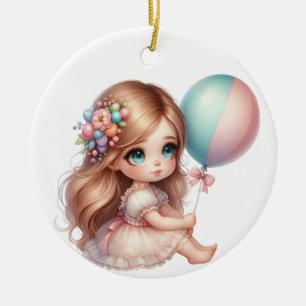 KUTA LITE GIRL I EN DRESS MED ROSA BALLOON JULGRANSPRYDNAD KERAMIK