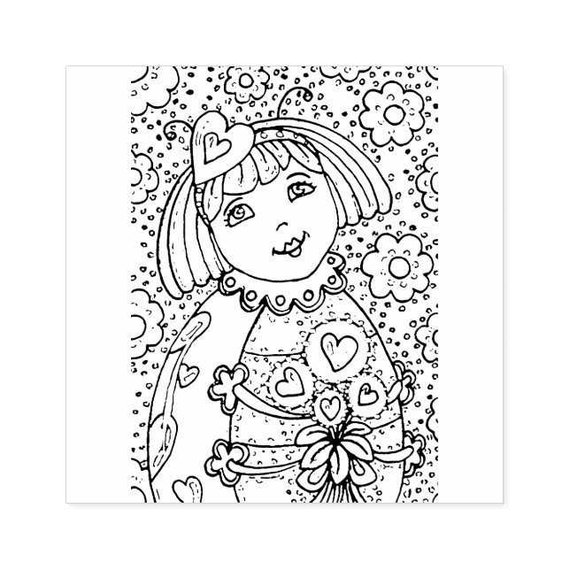 KUTA LITEN LADYBUG MED HJÄRTA BOUQUET, WHIMSICAL STÄMPEL (Tryck)