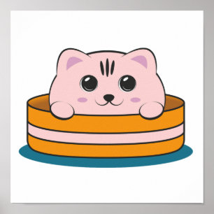 KUTA LITEN ROSA KITTEN I EN BROWN BOWL POSTER