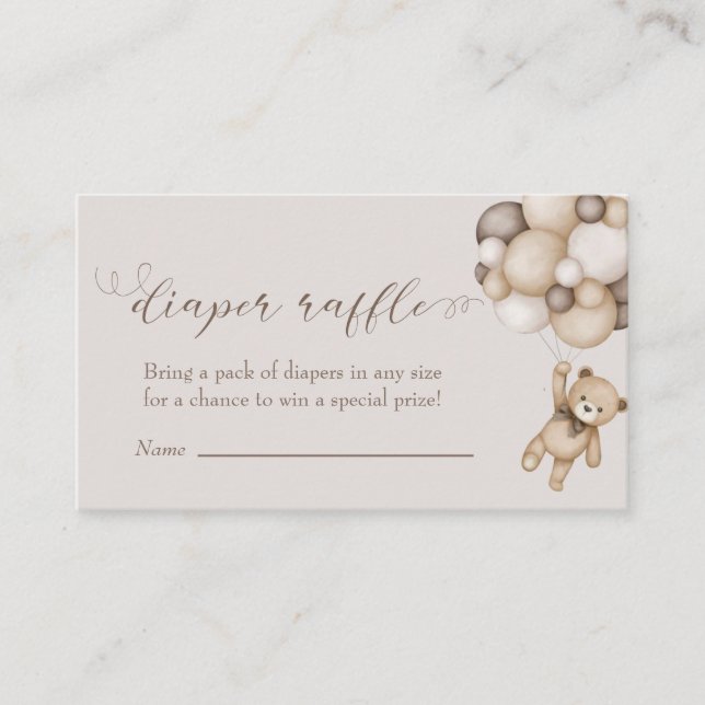 Kutat björn med ballonger, blöjande raffel tilläggskort (Framsida)