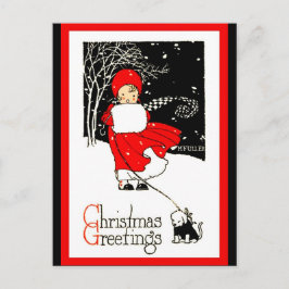 Kute 1920's jul Girl Muff Hund Red Black Vykort