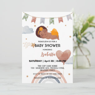 Kute afro-regnbågskolonflickor babydusch party inbjudningar