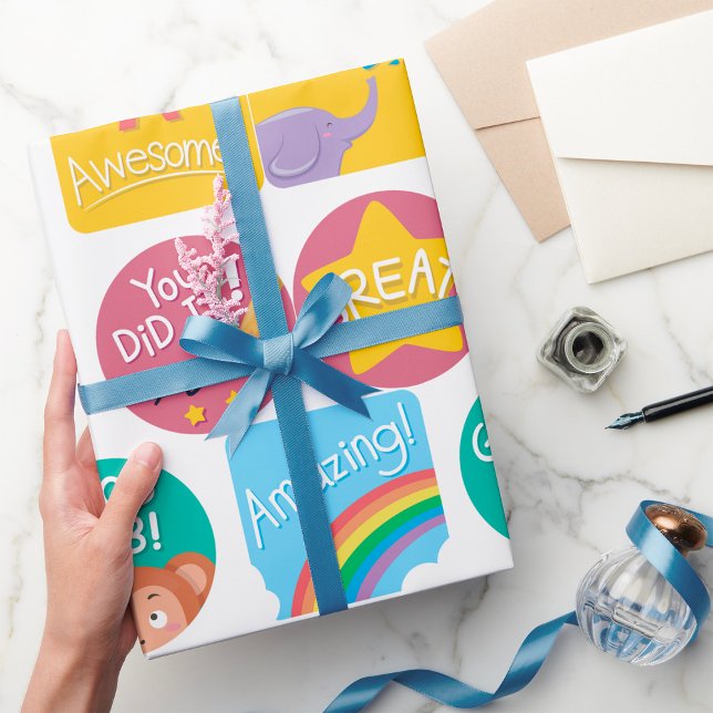 Kute Animal Reward Motivative Classroom-etiketter Presentpapper (Skapare uppladdad)