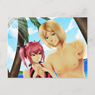 Kute animeringspar på semesterpostkort vykort