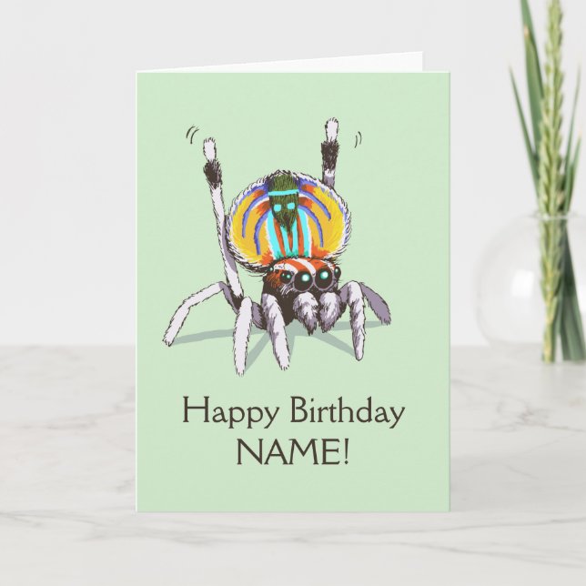 Kute, anpassat Peacock Spider Grattis på födelseda Kort (Framsida)