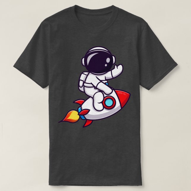 Kute Astronaut Riding Rocket och väv av handvagn T Shirt (Design framsida)