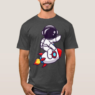 Kute Astronaut Riding Rocket och väv av handvagn T Shirt