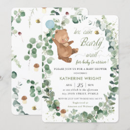 Kute Baby Bear Greenery Boy Shower-inbjudan Inbjudningar