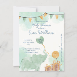 Kute Baby Elephant Balloon Baby Shower-inbjudan Vykort