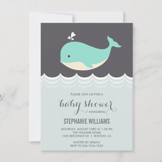 Kute Baby Whale Boy Shower-inbjudningar Inbjudningar (Framsida)