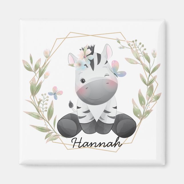 Kute Baby Zebra Flower WAN-namn Magnet (Framsidan)