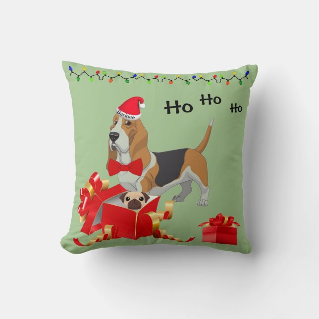 Kute Basset Hound-dekorpåfyllnad för julgranen Kudde (Framsida)