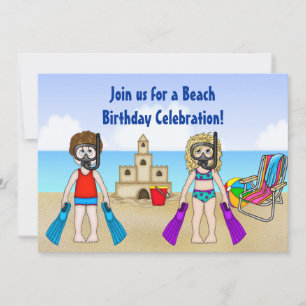 Kute Beach Birthday bjudande in till pojkar och fl Inbjudningar