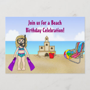 Kute Beach Birthday-inbjudan för flickor Inbjudningar