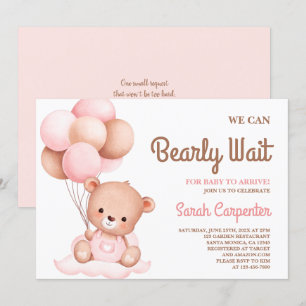 Kute Bear Baby Shower Girl-inbjudan Inbjudningar