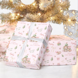 Kute Bear Flicka Rosa Namn Text jul Presentpapper