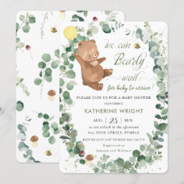 Kute Bear Greenery Gender Neutral Baby Shower Inbjudningar