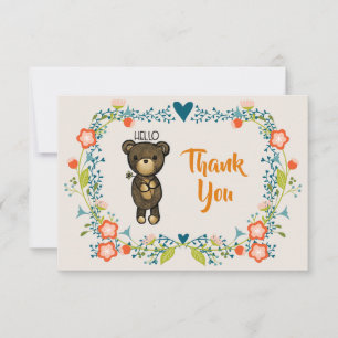 Kute Bear, Gult Flower och Blommigt WAN Tack Kort