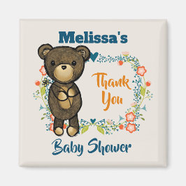 Kute Bear, Gult Flower och Blommigt WAN Tack Magnet