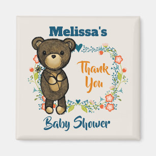 Kute Bear, Gult Flower och Blommigt WAN Tack Magnet