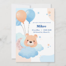 Kute Bear in Clouds Baby Shower