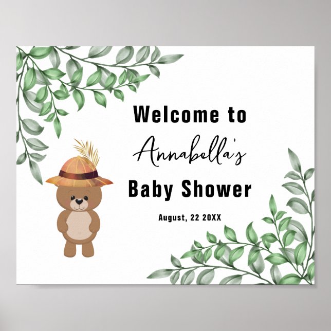 Kute Bear in the Wood Welcome Baby Shower Poster (Framsidan)