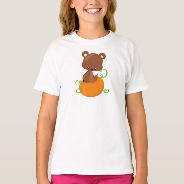 Kute Bear, Little Bear, Brown Bear, Pumpkin T Shirt (Framsida)