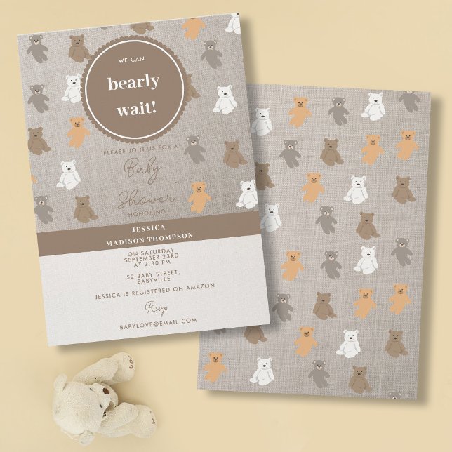 Kute Bear Mönster Kön Neutral babystötare Inbjudningar (Cute Bear Pattern Gender Neutral Baby Shower Invitation)