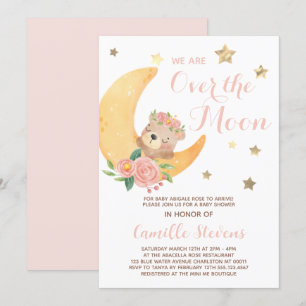 Kute Bear över Måne Baby Shower Girl Inbjudningar