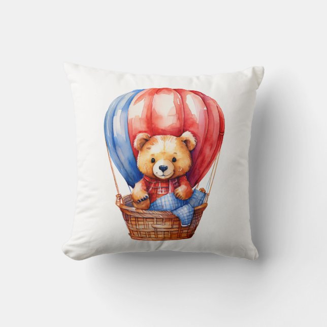 Kute Bear Riding i en Luftballong Pillow Kudde (Framsida)