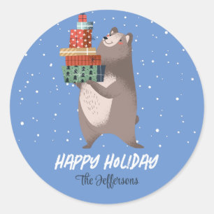 Kute Bear Snowy Winter-Helgdag Juldjur Runt Klistermärke