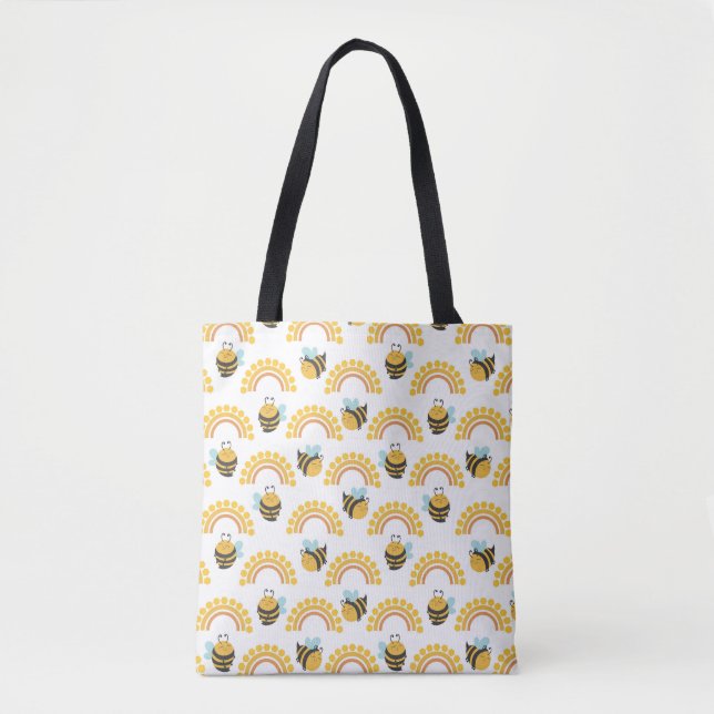 Kute Bee & Regnbåge Tote Bag Tygkasse (Framsida)