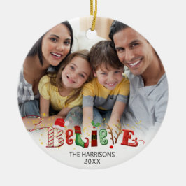 Kute BELIEVE Julanda Typografi 2 Photo O Julgransprydnad Keramik