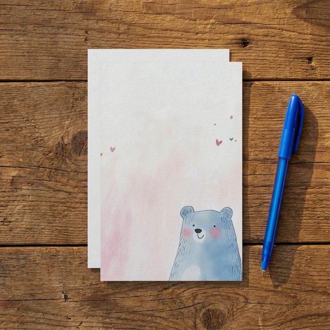 Kute blå, mjuk pastellbakgrund brevpapper (Cute Blue Bear soft pastel background Stationery.)