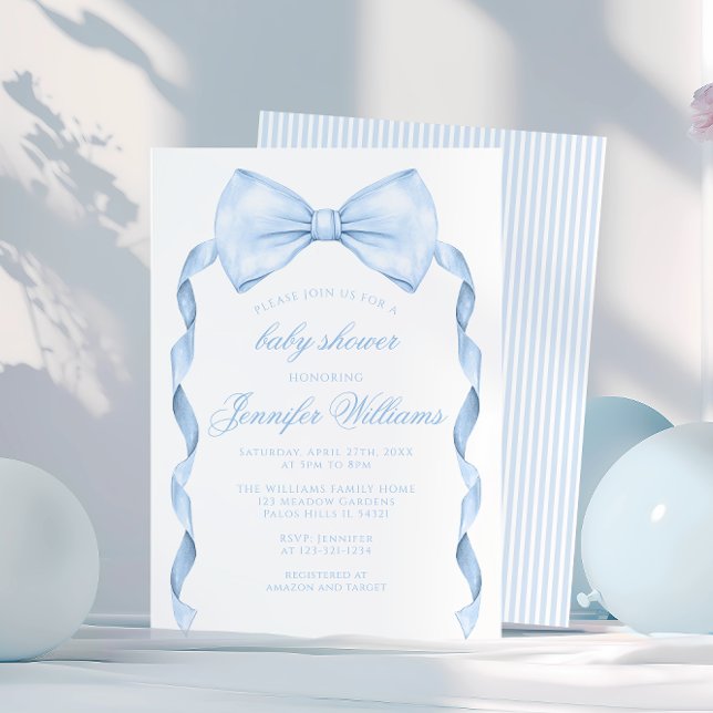 Kute Blue Bow Tie med Ribbon Pojke Shower Inbjudningar (Skapare uppladdad)