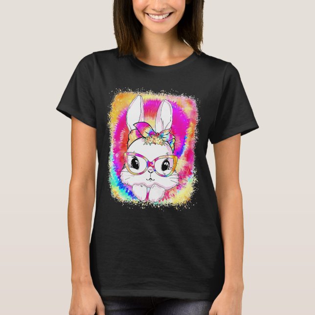 Kute Bunny Ansikte Tie Dye Glass Påsk Dag Kvinnor  T Shirt (Framsida)