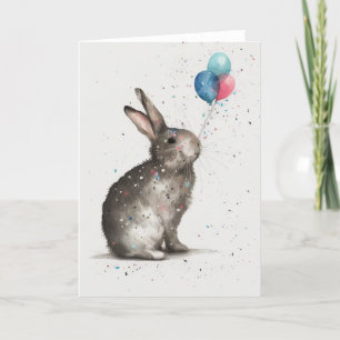 Kute Bunny Birthday Balloth Foleting Card Tack Kort