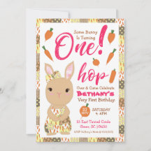 Kute Bunny Birthday-inbjudan till flicka