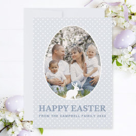Kute Bunny Dusty Blue Egg Shape Photo Påsk Card Julkort