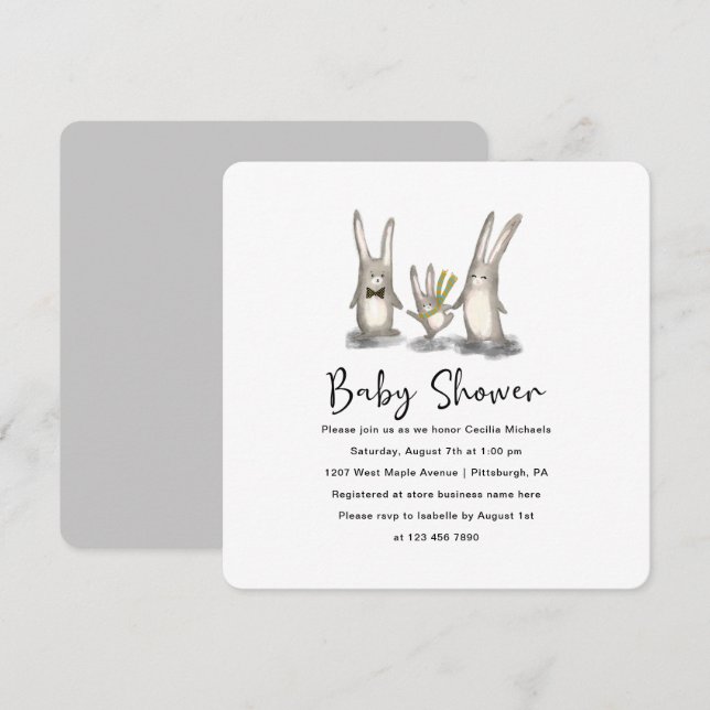 Kute Bunny Family Baby Shower-inbjudan Inbjudningar (Fram/baksida)