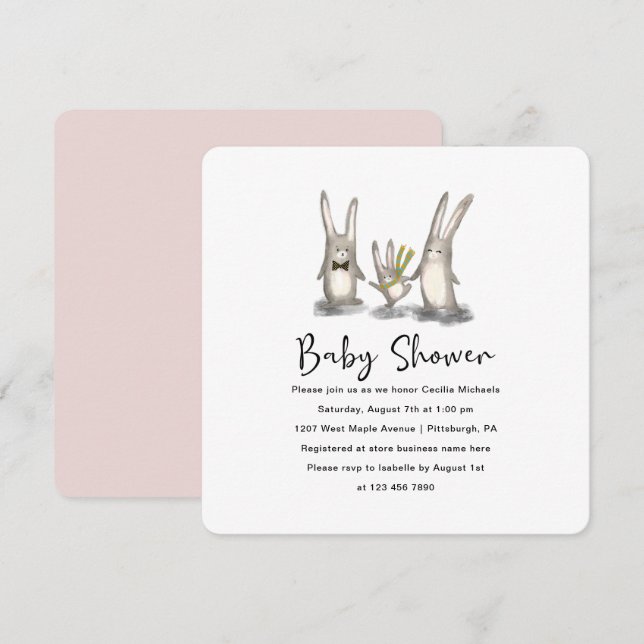 Kute Bunny Family Baby Shower-inbjudan Inbjudningar (Fram/baksida)