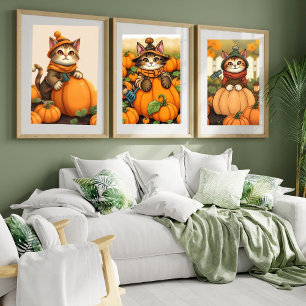 Kute Cat Autumn Pumpkin Pussel