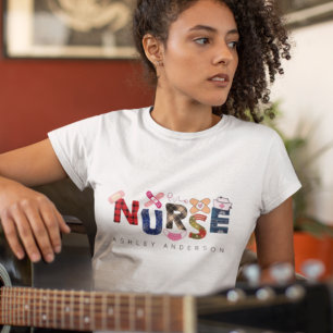 Kute Colorful Nurse Gift - Anpassat namn jul T Shirt