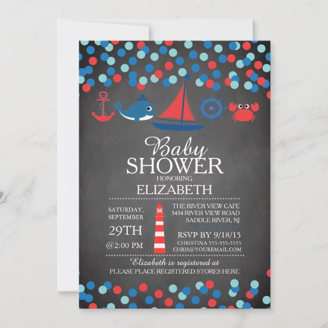 Kute Confetti Nautical Boys Baby Shower-inbjudan Inbjudningar (Framsida)