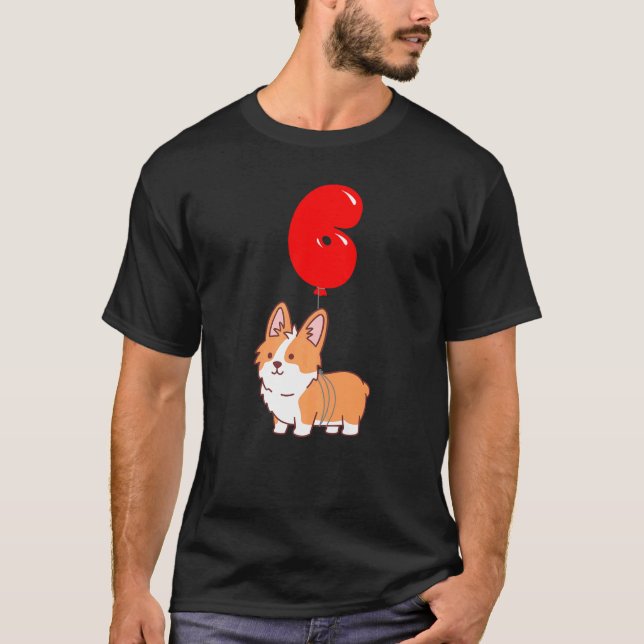 Kute Corgi Pembroke 6e Birthday Kids Balloon Part T Shirt (Framsida)