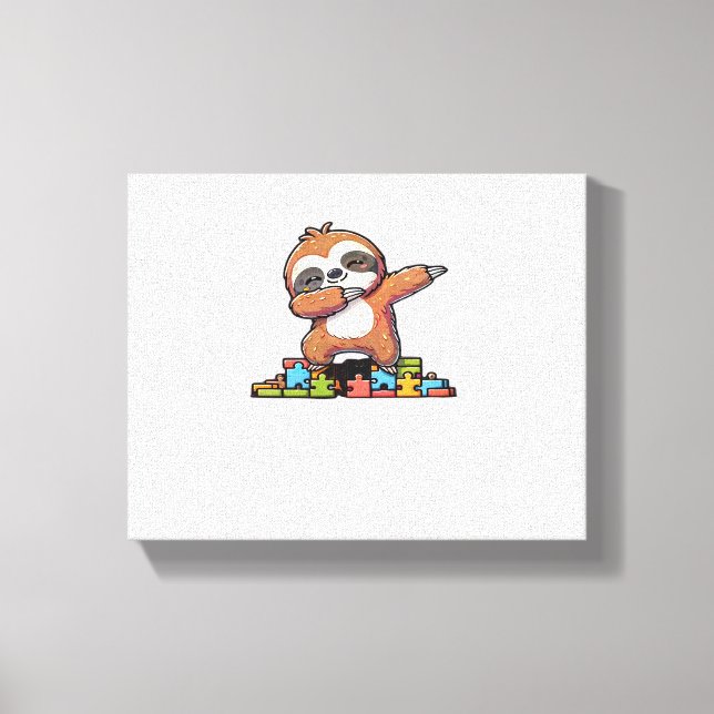 Kute Dabbing Sloth Autism Awareness Autistic Kids Canvastryck (Framsida)