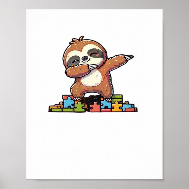 Kute Dabbing Sloth Autism Awareness Autistic Kids Poster (Framsidan)