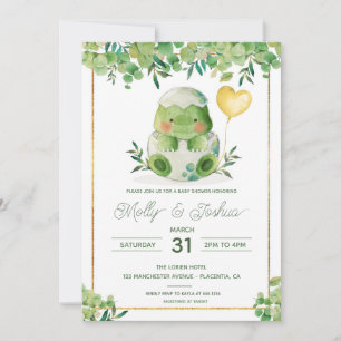 Kute Dinosaur Baby Shower Greenery Dino-inbjudan Inbjudningar